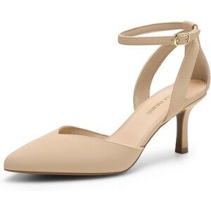 Dream Pairs Women Nude-nubuck Closed Pointed Toe Kitten Heels Ankle Strap Pumps
